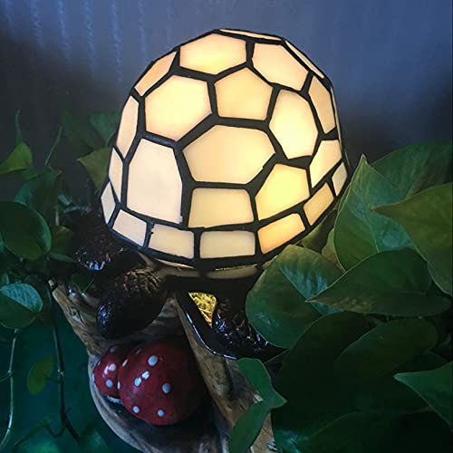 BOTOWI Tiffany Lampe,Buntglaslampe, Nachtlampe für Kinder,Schildkröte geformte Nachttischlampe,Akzentlampe, Bunte Lampe,Kinder Schlafzimmer Dekor,E12/14,Weiß
