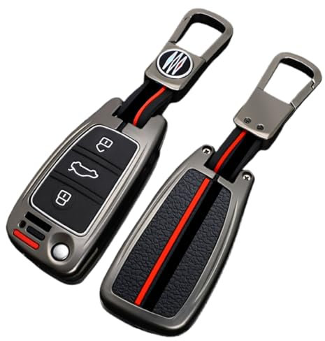 Happyit Zinklegierung + Silikon Autoschlüssel Hülle passend für Audi Sline A3 A5 Q3 A6 C5 C6 A4 B6 B7 B8 TT 80 S6 3 Tasten FOB Schlüssel Schlüsselanhänger Zubehör (Matte Farbe)