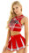 iiniim Damen Cheer Leader Kostüm Cheerleading Uniform Crop Tops mit Faltenrock Schulmädchen Kostüm Cosplay Halloween Fasching Karneval Kostüm S-XXL Rot XXL