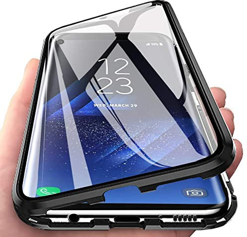 Orgsty per Oppo Reno 6 Pro 5G (6,55) Cover, Custodia Adsorbimento Magnetico Protettiva, Fronte e Retro in Vetro Temperato Trasparente Cover Paraurti in Metallo 360 Gradi Cover, Nero