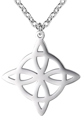 TEAMER Halskette aus Edelstahl mit keltischem Knoten, Hexerei, für Frauen, geometrischer Anhänger, Vintage-Schmuck (Stil 1 - Silber)