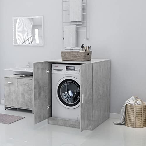 Gecheer Mobile per Lavatrice, Scaffale per Lavatrice con Ripiani, Scaffale Salvaspazio, Mobile Bagno Salvaspazio, Mobile Sopra Lavatrice/Mobile Sopra Toilette Grigio Cemento 71x71,5x91,5 cm