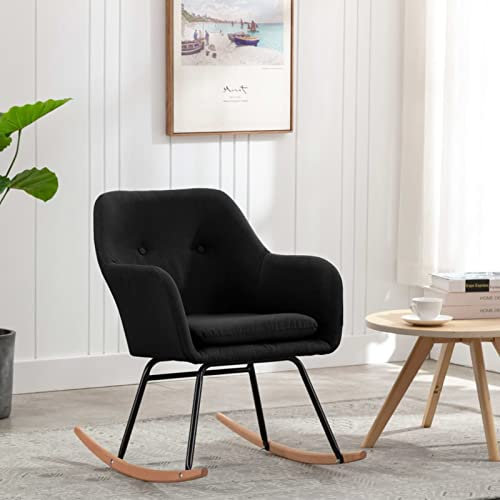 Gecheer Schaukelstuhl Schwingstuhl Relaxstuhl Schwingsessel Wohnzimmerstuhl Relaxsessel Polsterstuhl Polstersessel Schwarz Stoff