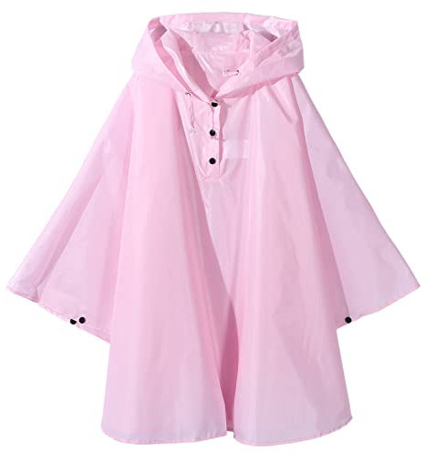 QIKADO Poncho Pluie Enfant, Impermeable Cape Enfant avec Capuche pour Filles et Garçons Rose 3-5 ans