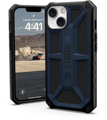Urban Armor Gear UAG Monarch Schutzhülle kompatibel mit Apple iPhone 14 / iPhone 13 [Wireless Charging kompatibel, 5-Schichten Schutz nach Militärstandard, Erhöhter Rand] schwarz/blau