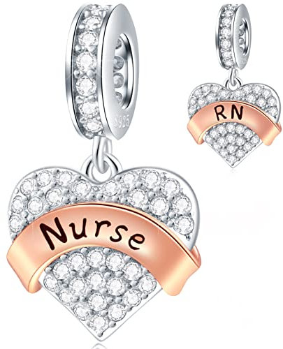 Krankenschwester Charms Dangle fit Pandora Armband/Halskette, Pave Reflexionen Klar CZ Herz RN Anhänger in 925 Sterling Silber Krankenhaus registrierte Nurse Charms, Geschenke für Freunde/Weihnachten