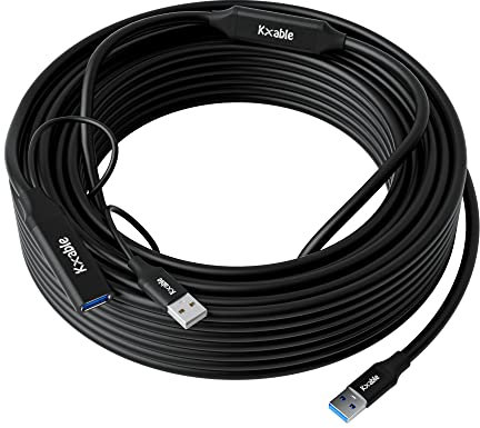 USB 3.0 Active Extension Cable 30 Feet, Type A Male to Female Extender Cord, USB Repeater Cable with 2 Signal Boosters & USB Power Supply, for Laptop, Hard Drive, Printer, Webcam, Xbox, VR, PS4