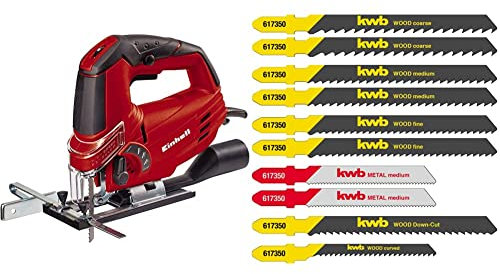 Einhell Scie sauteuse pendulaire TC-JS 85 (620 W, Variateur électronique, Mouvement pendulaire réglable 4 positions, Livré en coffret avec accessoires) + Boîte de 10 lames