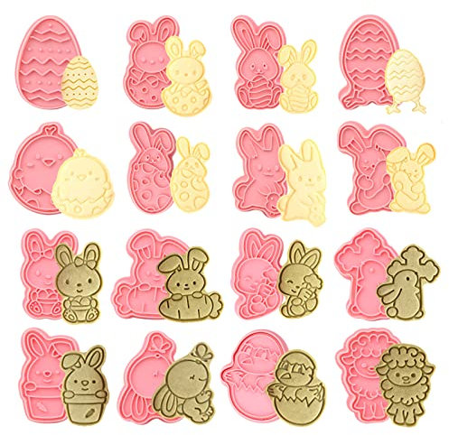 16 Stück Ausstechformen Ostern Set Ostergebäckform Kunststoff Ostern Keksschneider 3D Tiere Ausstecher Ausstechformen Cookies Cutter Osterhasen Eierküken Backform DIY Ostern Keks Prägeform Partydekor