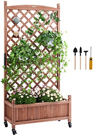 VEVOR Pflanzkasten mit Rankgitter 75 x 33 x 156 cm Blumenkasten mit Spalier Hochbeet Tanne Pflanzbeet 50 kg Tragfähigkeit des Einzelrahmens Gartenbeet Blumenbeet für Hofdekoration Balkonbegrünung