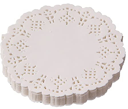 PLABBDPL Einweg Deckchen, 100 Stück Runde Papier Spitzendeckchen 4,5 Tischsets für Hochzeit, Geburtstag, Kuchen, Desserts