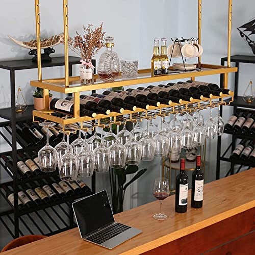 Wine Rack Wall Mounted - Adjustable Wine Champagne Goblets Holder Iron Glass Carriers for Pubs Glass Display Cabinets Modern Ceiling Wine Rack Decoration Shelf - Gold