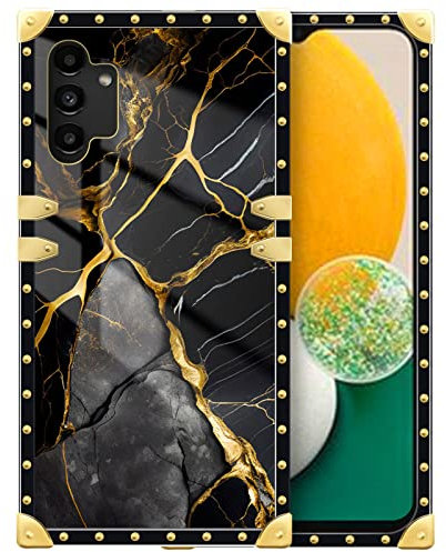 DAIZAG Hülle Kompatibel mit für Samsung Galaxy A13 5G Schwarz Gold Natur Marmor Muster Handyhülle Golden Square Weich Stoßfest Schutzhülle Dekor Case Cover für Geschenk