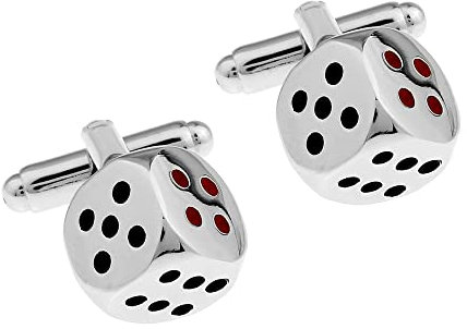 Manschettenknöpfe, Motiv: Gesellschaftsspiele und Casino, originelle Manschettenknöpfe – Party-Accessoires oder Kostüme, Hemd und Jacke, Smoking, Würfelspiel Silber, One size