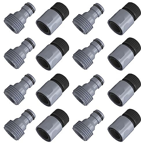 LIULO TOOL Lot de 8 connecteurs rapides pour tuyau d'arrosage, raccords de tuyau d'eau en plastique de 3/4 pouces, connecteurs mâles et femelles adaptateurs de tuyau