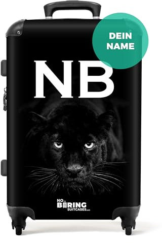 NoBoringSuitcases.com® Koffer personalisiert, 67x43x25cm - Koffer Mittelgroß, Koffer Hartschale Groß - Rollkoffer - Schwarzer/weißer Panther - Leicht - Koffer mit Namen Initialen