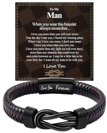 BOCHOI To My Man Infinity Leather Bracelet for Men Love Anniversary Birthday Valentines Day Gift, Presents for Men I Love You Gifts for Him Husband Boyfriend Mens Fiance Jewelley Gift