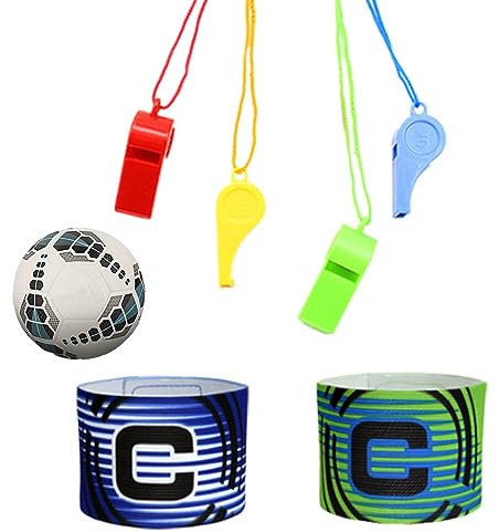 CuiCanfla Brazalete de Capitán, Brazalete de Capitán de Fútbol, Brazalete de Fútbol, Ajustable Brazalete de Fútbol, Banda del Capitán para Fútbol, Capitan de Futbol C, con 4 silbatos
