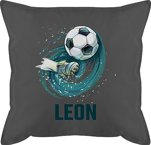 Kissen 50x50 - Fußball Schuss Cool Fußballfan | Fußballgeschenkideen - 50 x 50 cm - Grau - personalisierte geschenke männer fussball fussballkissen fußballfans leon zierkissen junge
