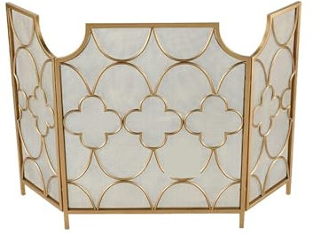 Protectora para Chimenea Simple European Style Screen, Iron Partition with Mesh Stove Fence, Three Folding Fireproof Fireplace Screen Salvachispas