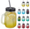 Relaxdays Jarre avec Paille et Couvercle, Lot de 12, 400 ML, Design givré, Verre avec Anse, gobelet, Multicolore - Noir