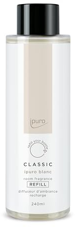 ipuro Classic Raumduft Nachfüllflasche BLANC 240ml | Raumerfrischer mit Geranie, Minze & Sandelholz | Frischer Sommerregen | Nachfüller für Diffuser mit Stäbchen | Lufterfrischer Refill