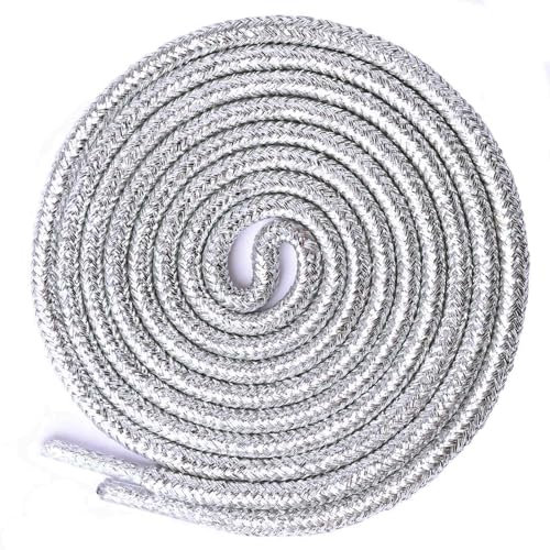Olukssck 2 Paires Lacets Ronds Paillettes, Brillantes Métalliques Lacets Chaussures pour Chaussures de Sport, Chaussures de Course, Bottes, Argent, 140cm