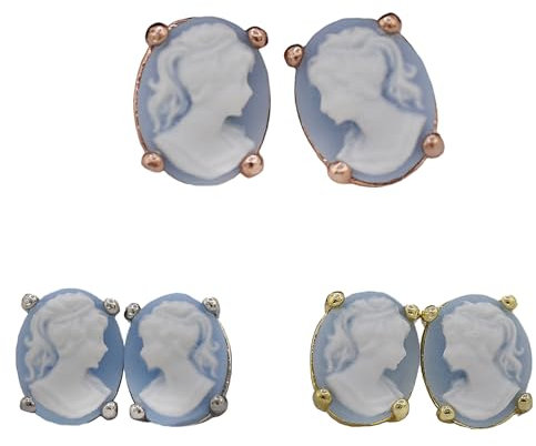 Ohrstecker 925 Sterling Silber - 14k Vergoldet - Lady Cameo - Vintage - Kamee - Blau - Antik - Jugendstil - Geschenk für Frauen - Geburtstagsgeschenk - Schmuck-Geschenk