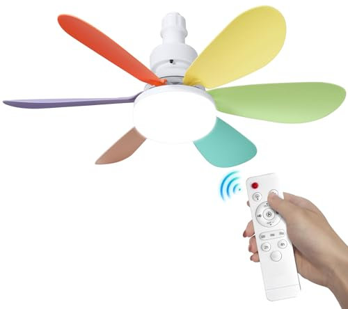 Carziyer Ventilatore A Soffitto, 6 Pale, 3 Velocità, Telecomando, Luce LED, Timer, 40W, Colorato