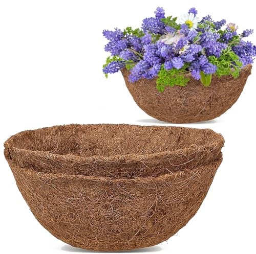 GOTVUGE 2 Packs Round Coco Coir Liner 12 Inch, Natural Coconut Fiber for Indoor and Outdoor Garden Hanging Basket Liners in Window Boxes