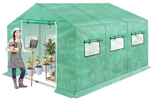 FIVMEN Serre de jardin en film plastique 4,5 x 2 x 2 m avec fenêtre et porte - Serre à tomates - Serre à tomates pour le jardin - Vert