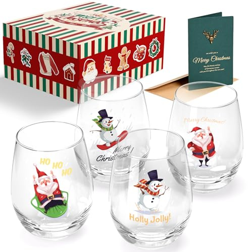 Joymaking Christmas Wine Glasses - Festive 17oz Mulled Wine Glass Sets of 4