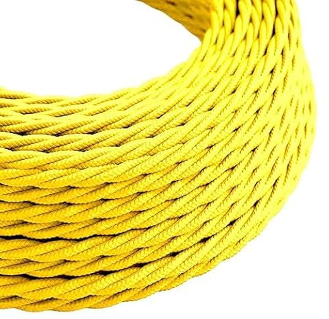 LEDSone Yellow 16ft Vintage 2 Core Twisted Cable Fabric Cloth Covered Electrical Wire, 5m 2 Conductors 18 Gauge Textile Electric Cable Wire in Colored Vintage Fabric for Lighting DIY Projects
