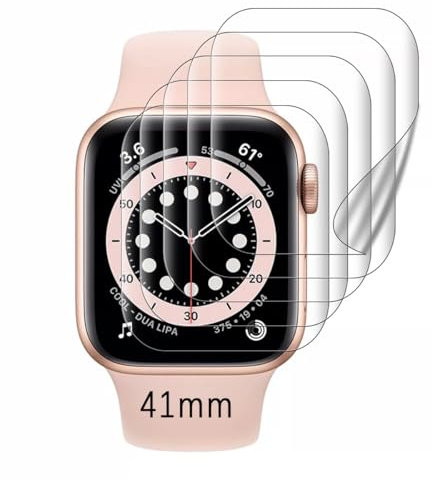 Glcrrpu Protector de pantalla para Apple Watch Series 9, 8, 7, 41 mm, película transparente de TPU flexible de fácil instalación, para iWatch, paquete de 5