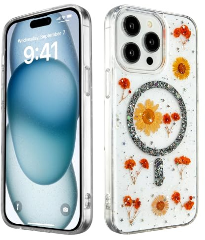 PIXFAB Case for iPhone 16 Pro, Glitter Bling Diamond Back Phone Cover [Compatible with MagSafe] Wireless Charging, [Slim Fit] Military-Grade Protection [Anti-Scratch] - Black