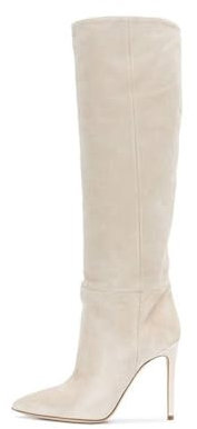 MANYUBEI Stivali Alti da Donna, Stivali al Ginocchio Stivali in Pelle Scamosciata Stivali Lunghi A Punta di Grandi Dimensioni Scarpe con Tacco A Spillo, 10 Cm/3,93 Pollici, 37 EU,Beige