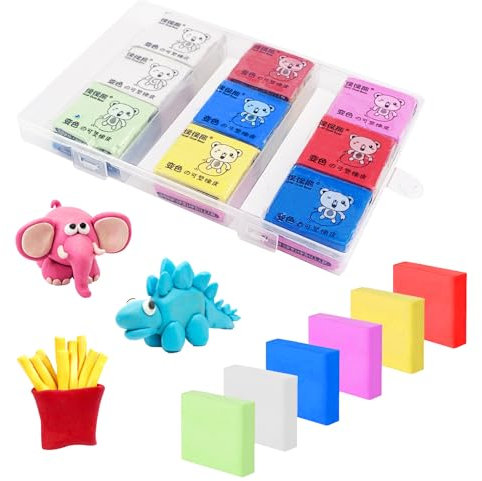 Realjoy 18 Stück Knetradiergummi, 4 x 3,5 cm Radiergummi Knete, 6 Farben Radiergummiknete mit Transparenter Box für Künstler, Kinder, Farbmalerei, Schulbedarf, DIY-Knetmasse