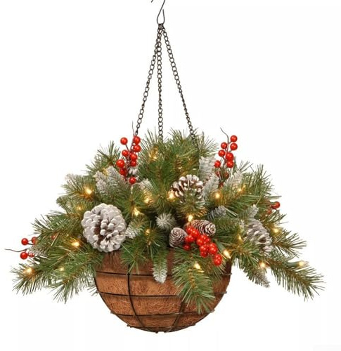 Whychstore Illuminated Artificial Flower Hanging Basket For Christmas Decor Vibrant And Inviting