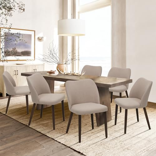 COLAMY Gepolsterte Esszimmerstühle 6er Set, Moderne Küchenstühle mit gepolsterter Sitzfläche und Holzbeinen für Restaurant/Café, Kamel