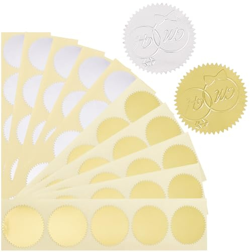 CRASPIRE 200 Stück Blanko Prägeaufkleber, Silberfolie-Aufkleber | 1.77 Zoll, Goldfolienaufkleber, Selbstklebend, Für DIY Scrapbooking, Geprägte Siegelaufkleber DIY Scrapbooking Stempel