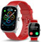 Montre Connectée Femme Homme avec Appel Bluetooth, 1.95HD Ecran Incurvé Smartwatch Podometre/Sommeil/Cardiofrequencemetr, Montre Sport avec 110+ Modes Sportifs, Montre Intelligente Étanche IP68 Rouge