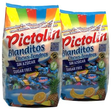Pictolin (2 Pack) Blanditos Sin Azúcar Masticables Sabores (Cereza, Limón, Piña, Naranja y Plátano) - (2x1kg)