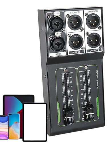 Studio Monitor Controller, Passive Professional Volume Controller, ABS Material, 1 Input 2 Output, 70mm Fader, Precise Audio Control, Ideal For Studio, 19x8.8x3.8cm, Black, 1 Unit