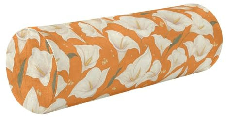 Dekoratives Nackenrolle, Cartoon-Motiv, weiße Lilien, Gelb, rundes Kissen, Stuhlkissen, Zylinder, Memory-Schaum, Lendenwirbelstütze