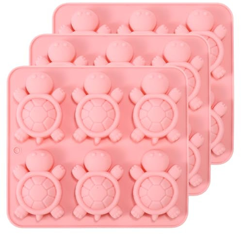 3pcs Moules à Gâteaux en Silicone, Moule en Silicone Tortue 6 Cavités Accessoires de Décoration pour Bonbons et Chocolats (Rose)