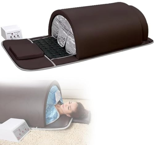 ZenSeFarin Dôme Sauna Infrarouge,Technologie Zéro Emf,Thérapie Infrarouge Lointain à 360°,Sauna Infrarouge Professionnel pour Une Personne,Germanium,Tourmaline,Bian,Pierres énergétiques Brown