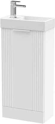 Balterley Vanity Unit with Basin Floor Standing, Soft Close Single Door with Rectangular Sink, Bathroom Vanity Units with Basin, Partial Fluted Sink Storage Cabinet - 400 x 222 x 781mm (White)