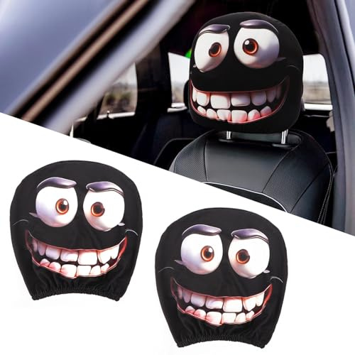 Encuryna 2 Stück Halloween-Kopfstützenbezüge, elastisch, atmungsaktiv, elastische Kopfstützenbezüge für Auto-Innendekoration, Fahrer, Beifahrer, Halloween-Zubehör, Herren und Damen
