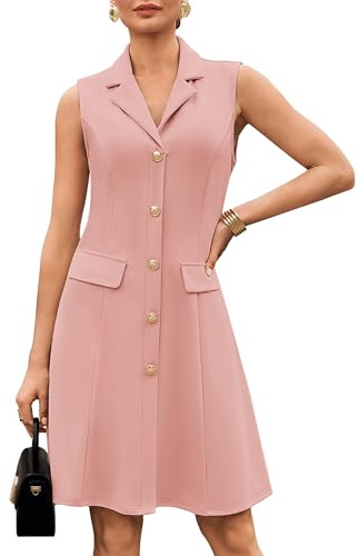 GRACE KARIN Robe d'été élégante sans manches avec col à revers de couleur unie - Robe formelle décontractée pour femme