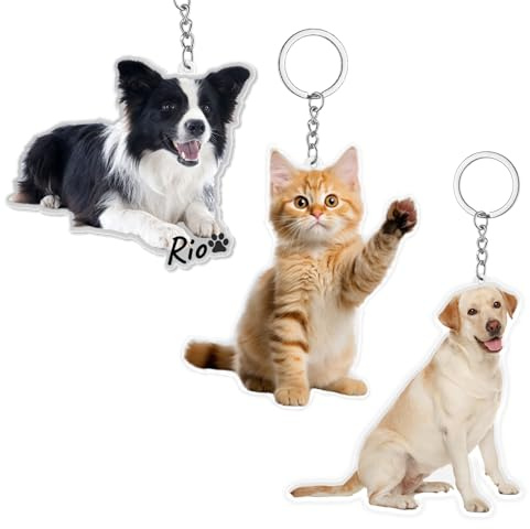 Iwe Porte-clés chien personnalisé en acrylique avec photo – Porte-clés souvenir animal personnalisé multi-animaux, cadeau pour les amoureux des animaux